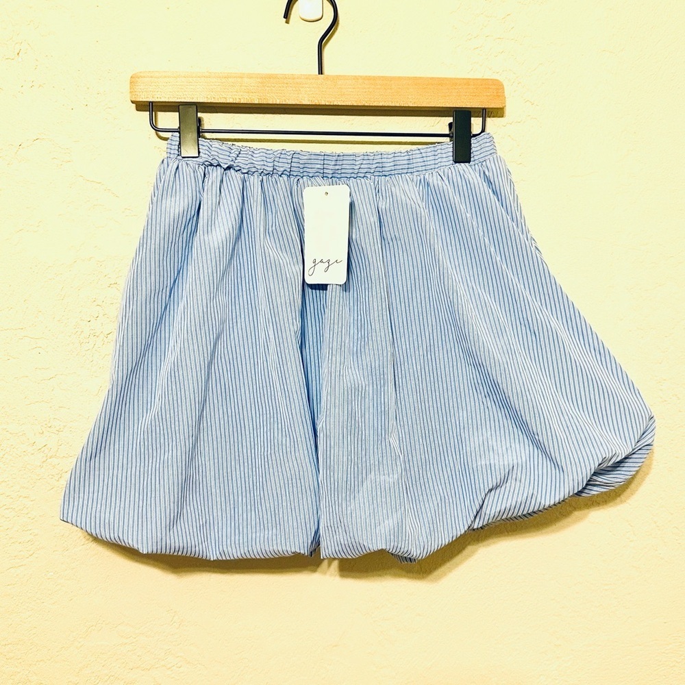 Gaze Light Blue Striped Poplin Bubble Skirt size Small NWT